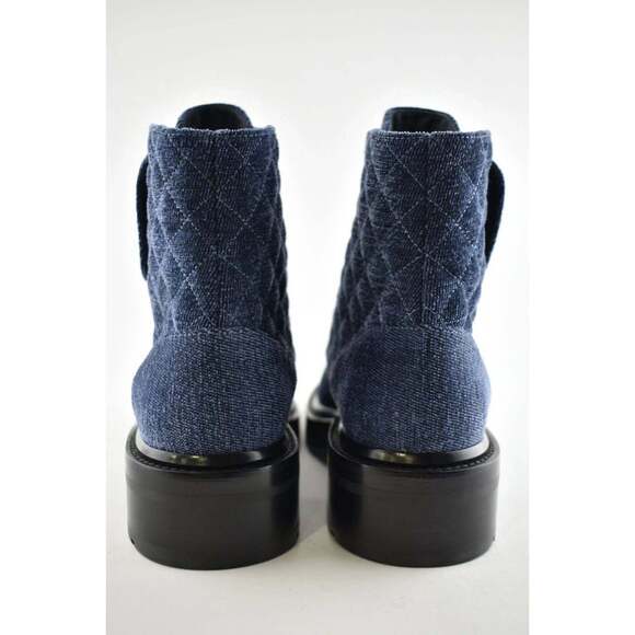 Chanel 21A Blue Black Quilted CC Chain Combat Lace Up Tie Ankle Short Boots 39.5 - Picture 11 of 12
